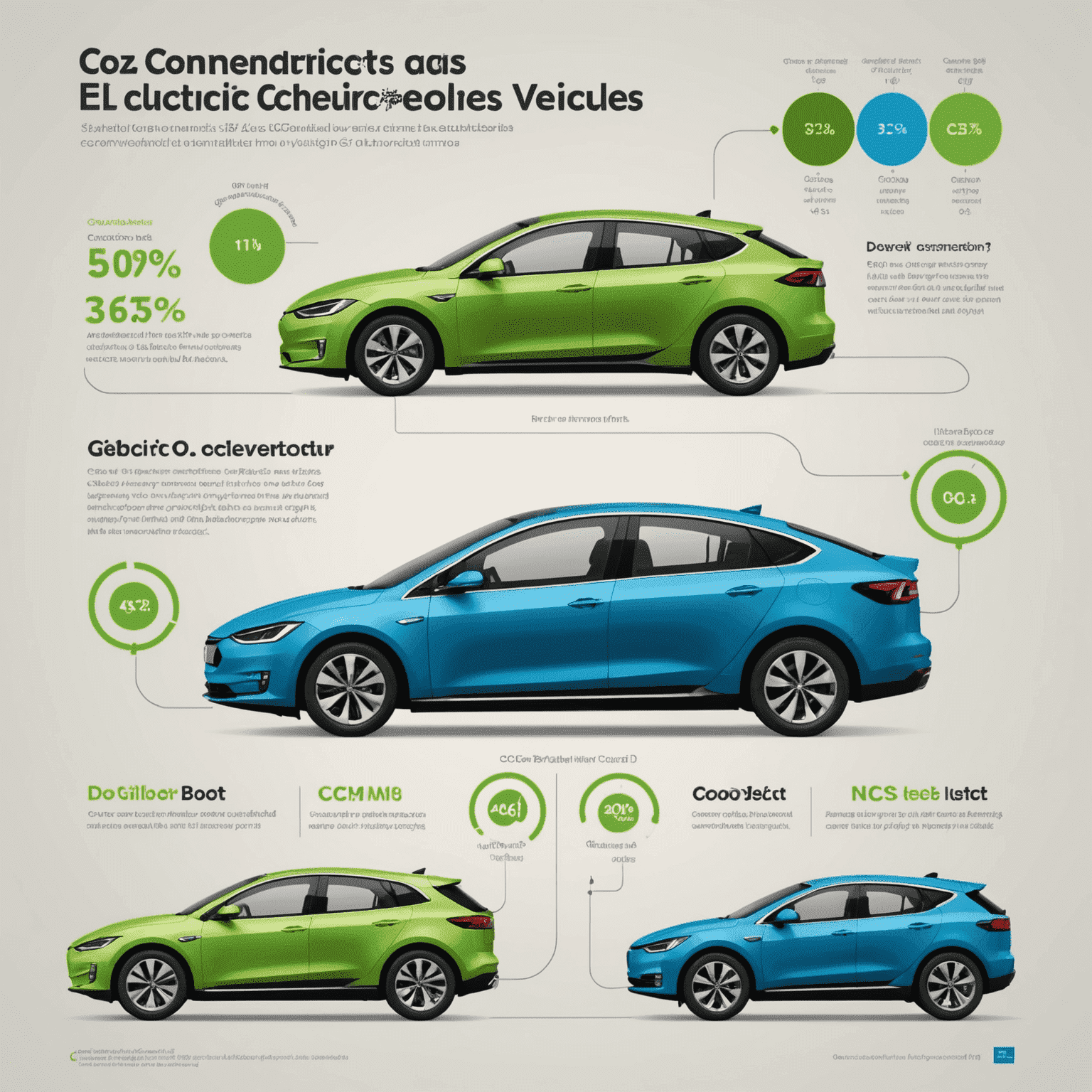 Infographic die de CO2-uitstoot van elektrische voertuigen vergelijkt met die van conventionele auto's, waarbij duidelijk lagere emissies voor EV's worden getoond