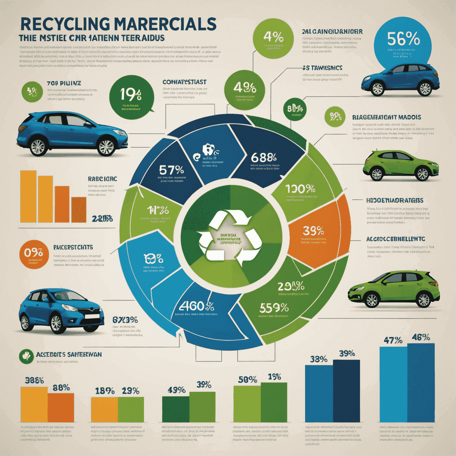 Infographic die de recyclingpercentages van verschillende automaterialen toont, met een focus op de vooruitgang in de afgelopen jaren